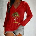thumbnail image 4 of asdoklhq Christmas Mock Neck Tops for Women Ladies' Fashionable Casual Christmas Print Pullover Loose Long Sleeved V-neck Top Red 2X, 4 of 6