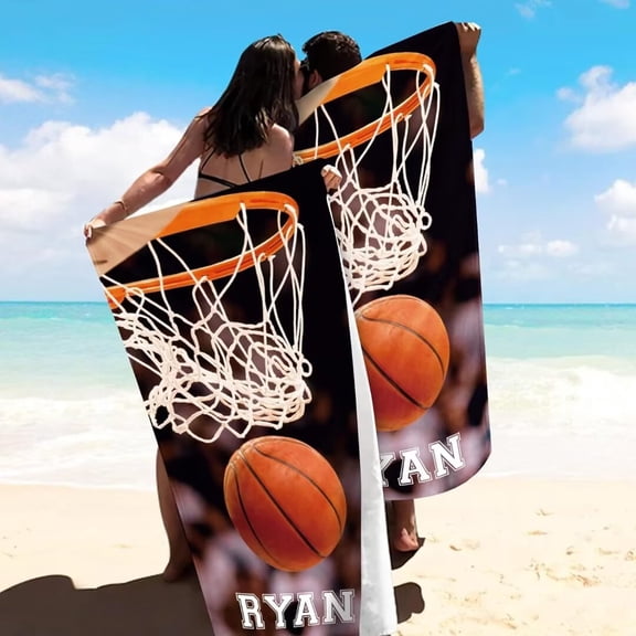 AISENIN Personalized Basketball Beach Towel for Kids Adults - Quick Dry Custom Name Towel Perfect for Travel Swim Sport - Microfiber Bath Towel(30" x 60")