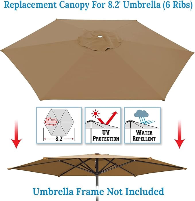 SOLAXO 8.2ft 6 Ribs Umbrella Canopy Cover Only Patio Umbrella Replacement Top