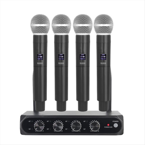 de Micrófono Inalámbrico Profesional UHF Dispositivo Portátil de Frecuencia Fija de 4 Canales para Escenarios, Fiestas en Casa, Iglesias