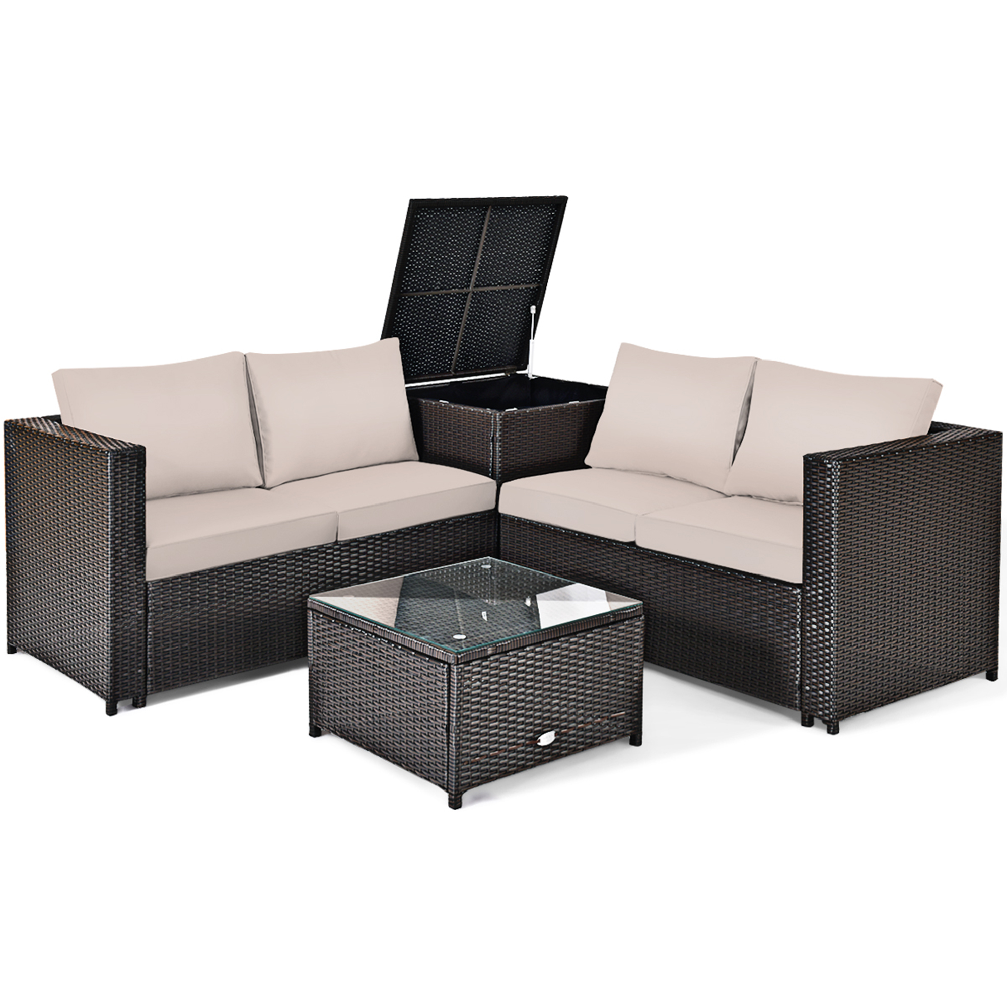 Gymax 4PCS Cushioned Rattan Patio Conversation Set w/ Coffee Table Side Table - image 2 of 10