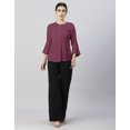thumbnail image 7 of Moomaya Womens Solid Bell Sleeves Top, Round Neck Pleated Buttoned Viscose Top, 7 of 7