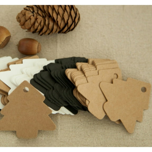COSMOBETTY present Tags Christmas Tree Black Kraft Paper 100Pcs 5.4X5.4Cm