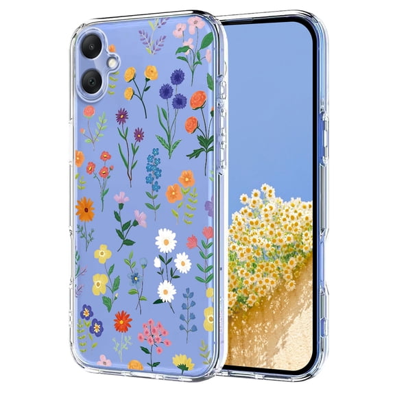 Compatible with Samsung Galaxy A07 Case Clear with Flower Design, Cute Soft Silicone TPU Floral Aesthetic Women Girls Transparent Protective Shockproof Anti-Scratch Anti-Yellow Phone Cover, B