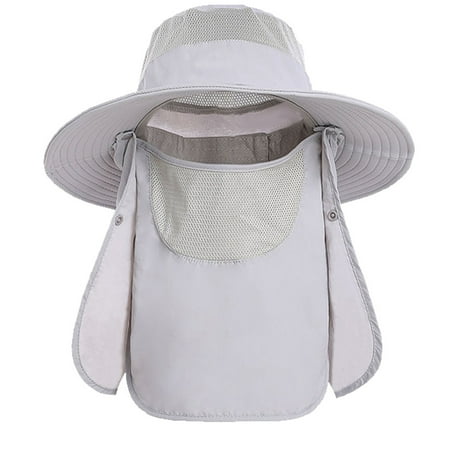 Fishing Hat for Men & Women Outdoor UV Sun Protection Wide Brim Hat with Face Cover & Neck Flap - Light gray
