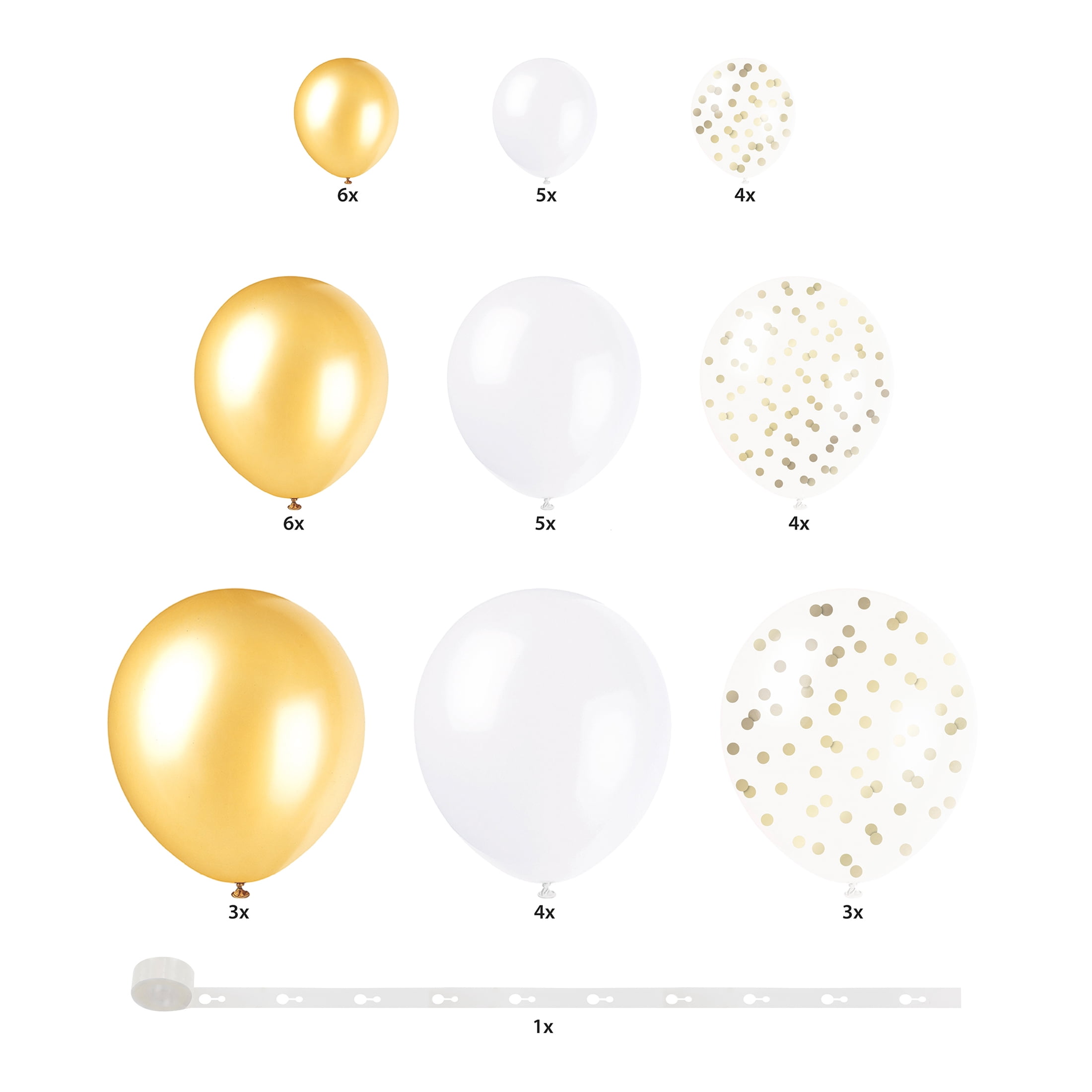 Way to Celebrate! Confetti & Latex Party Balloon Arch Kit, Gold & White, 40pcs