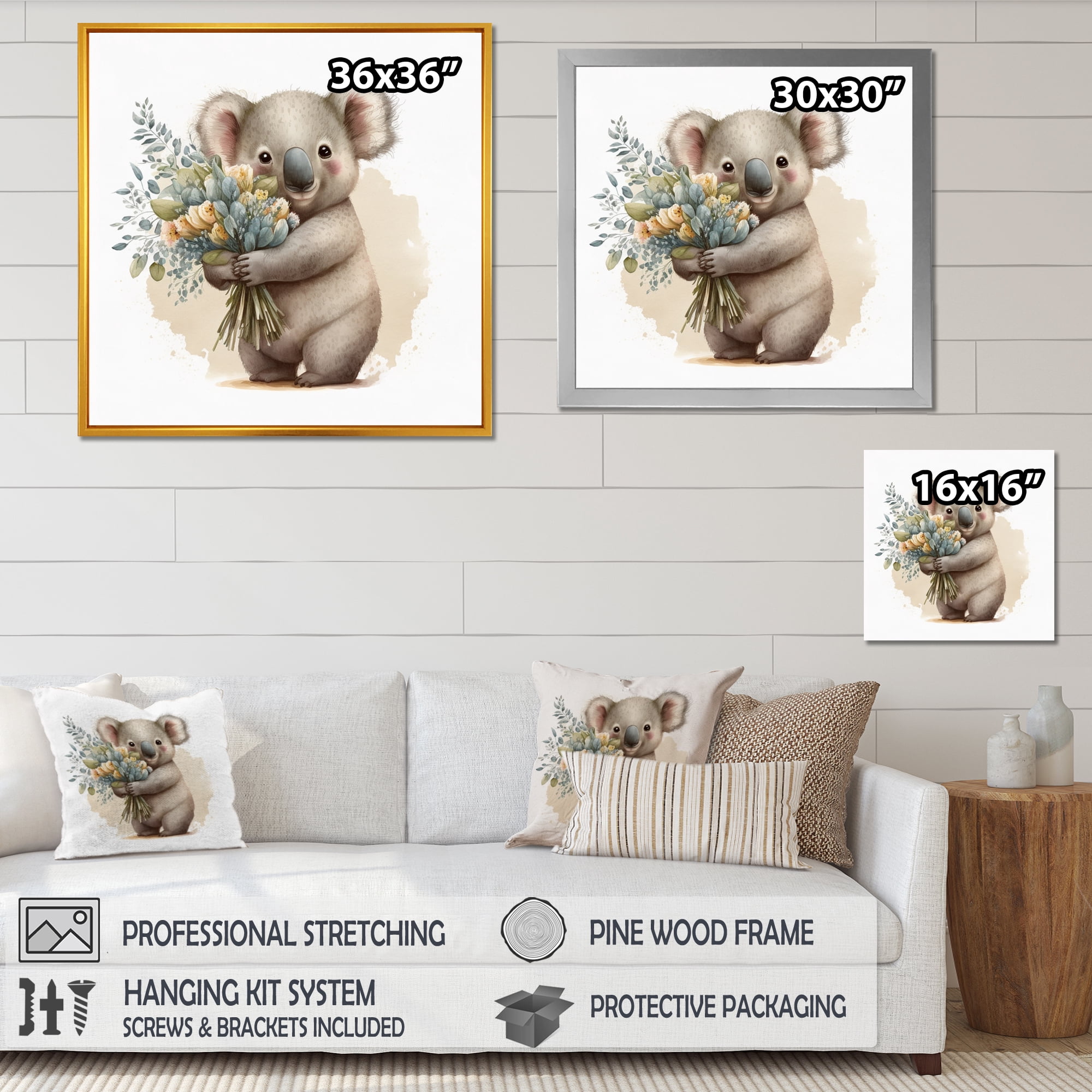 Designart Koala Bear Holding Flowers Canvas Wall Art