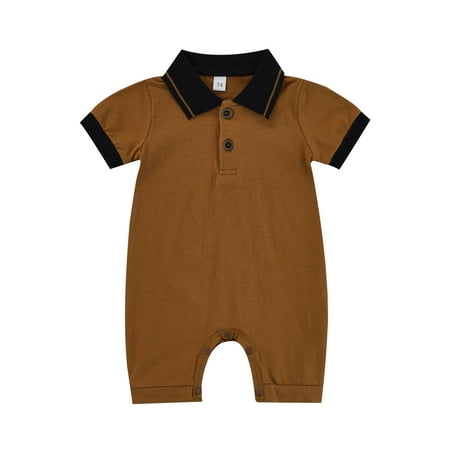 

Musuos Baby Romper Short Sleeve Lapel Design Neckline Button Contrast Color Boxer Summer Jumpsuit
