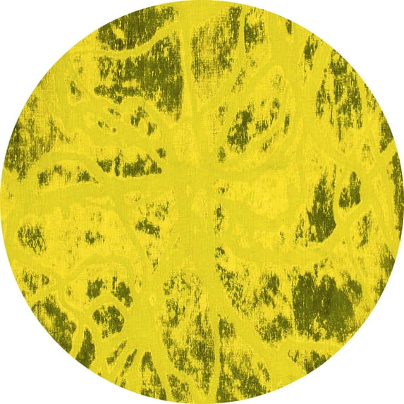 Ahgly Company Machine Washable Indoor Round Oriental Yellow Modern Area Rugs, 8' Round