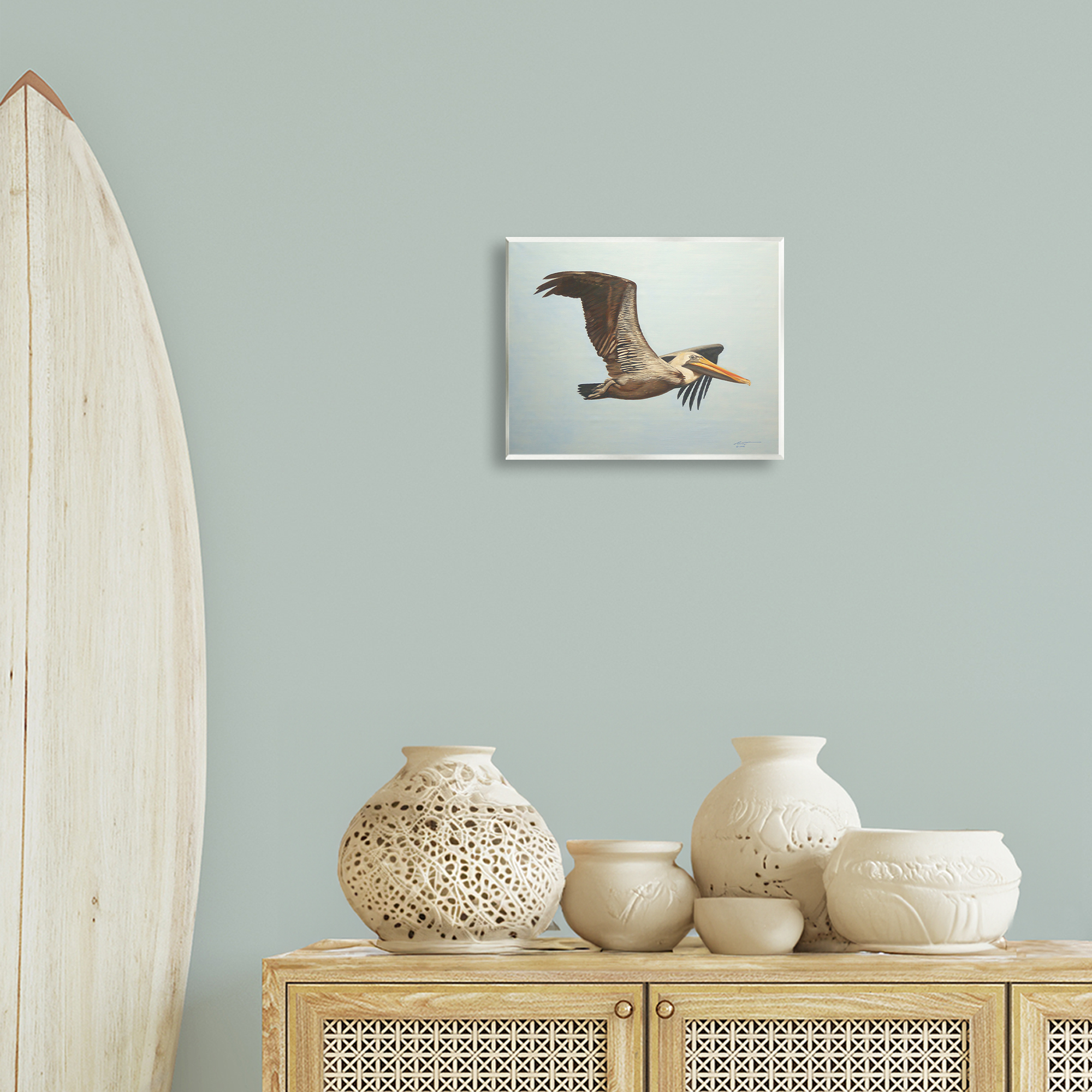 Stupell Industries Brown Pelican in Flight Animals & Insects Painting Unframed Art Print Wall Art, 14 x 11