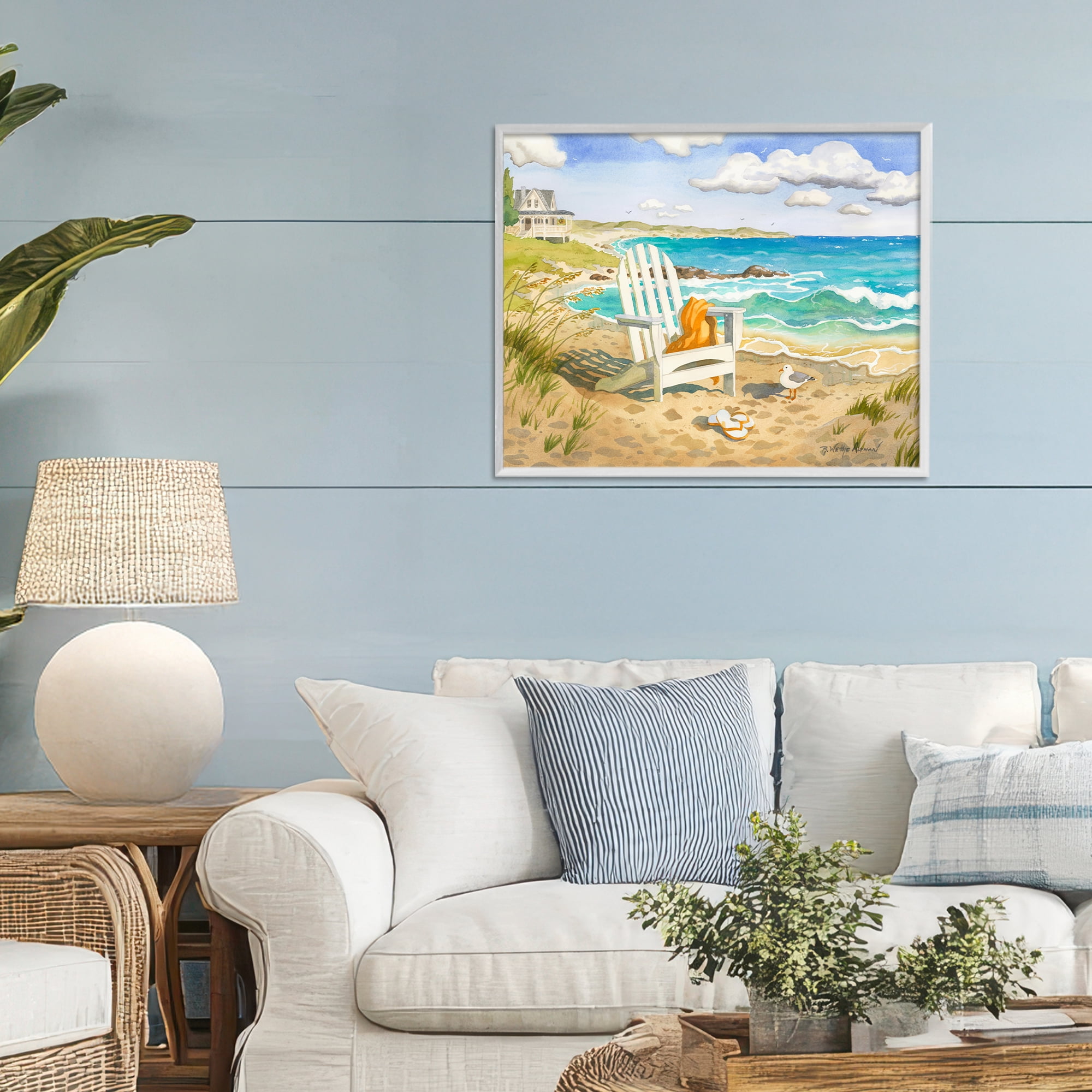 Stupell Industries Waiting For You by Beach White Framed Giclee Art, design by Robin Altman