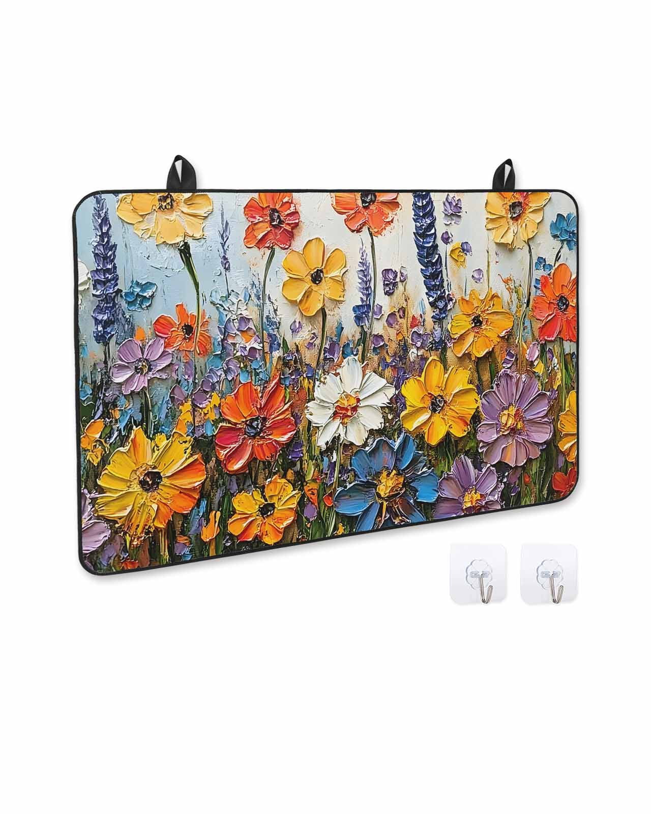 nqOlkjepod Large Induction Cooktop Protector Mat 24"x21", Retro Botanical Blossom Stove Top Covers for Electric Stove, Oil Painting Abstract Flowers Stove Burner Cover Mats, Glass Top Stove Cover