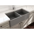 thumbnail image 4 of BOCCHI Classico Farmhouse Apron Front Fireclay 33 in. Double Bowl Kitchen Sink with Protective Bottom Grid and Strainer in Matte Gray, 4 of 6