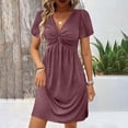 thumbnail image 3 of Dvprdro Dresses for Women 2025 Elegant Classic Summer Casual V Neck Short Sleeve Midi Dress Boho Pleated Beach Sundress Red 2XL, 3 of 5