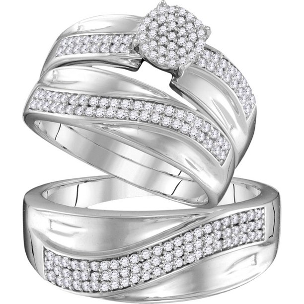 Mia's Collection - 10kt White Gold His Hers Round Natural Diamond ...