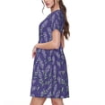 thumbnail image 2 of Honeii Lavender Flowers Print Women’s Short Sleeve Dress, Comfortable Casual Dress, Soft Polyester Spandex Blend, Stylish Everyday Wear for Summer, Perfect for Travel and Vacation, 2 of 6