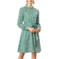 thumbnail image 1 of INSPIRE CHIC Robe à Manches Longues pour Femme, Florale, Évasée, à Nouer à la Taille, Col Smock, 1 of 6
