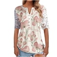 thumbnail image 1 of Blusa informal de manga corta con cuello en V y malla de encaje con estampado floral para mujer OAVQHLG3B Store  lin121212, 1 of 4