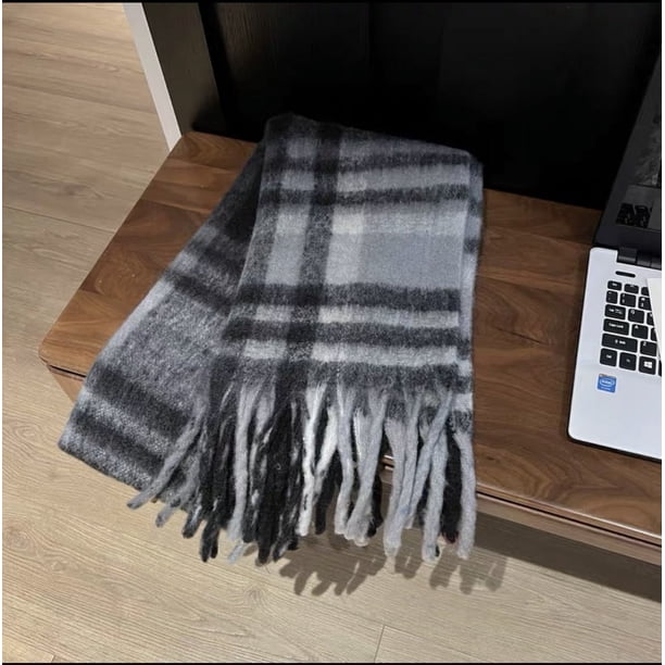 Zhuge Bufandas de moda para mujer, chal largo, bufanda de invierno gruesa y cálida de punto grande a cuadros, gris B
