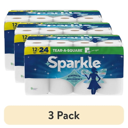 (3 pack) Sparkle Tear-A-Square Paper Towels, 12 Double Rolls, 110 Sheets per Roll