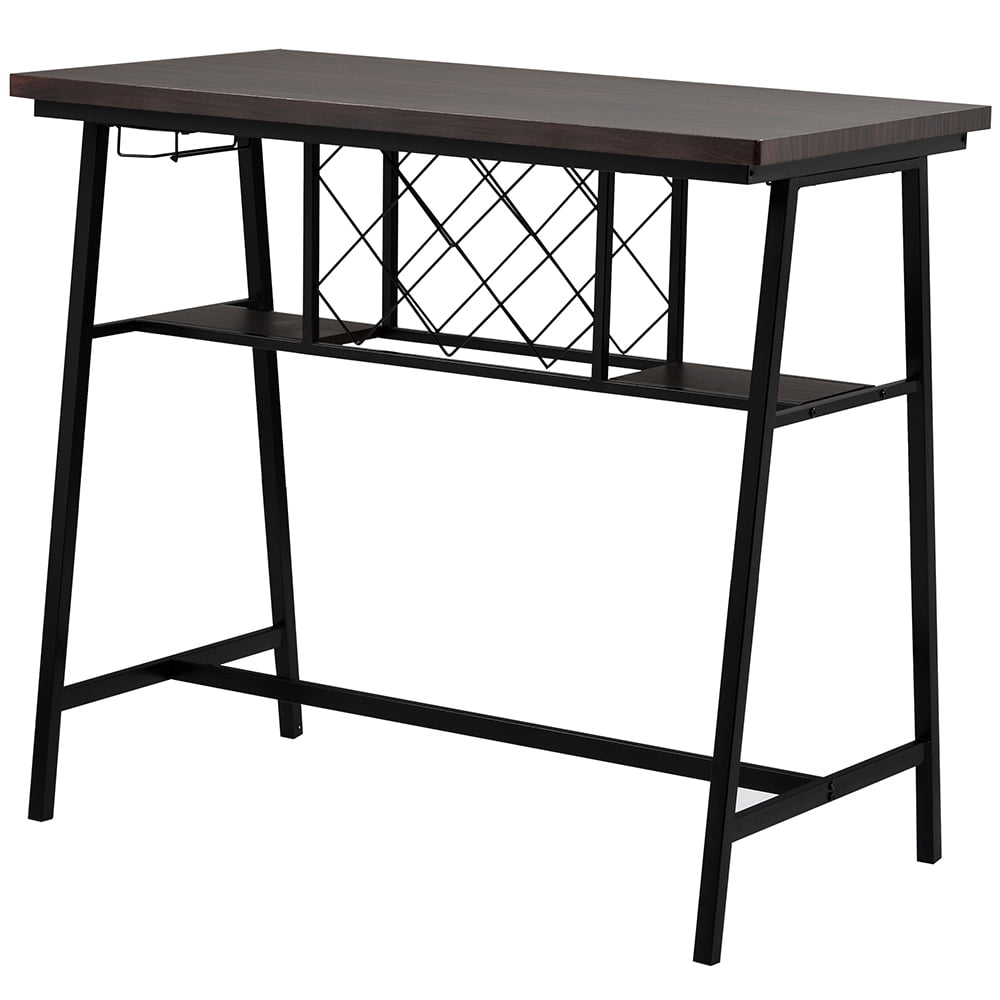 Kepooman 5 Piece Counter-Height Table Set with Wine Rack and Glass Holder, Dark Brown Kepooman 5 Piece Counter-Height Table Set with Wine Rack and Glass Holder, Dark Brown