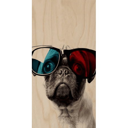 Cute Puppy Dog Wearing Big Sunglasses Shades - Plywood Wood Print Poster Wall Art