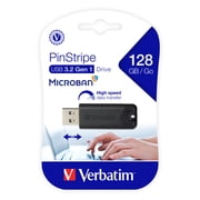 Verbatim PinStripe 128GB USB-A 3.2 Gen 1 Flash Drive – Black