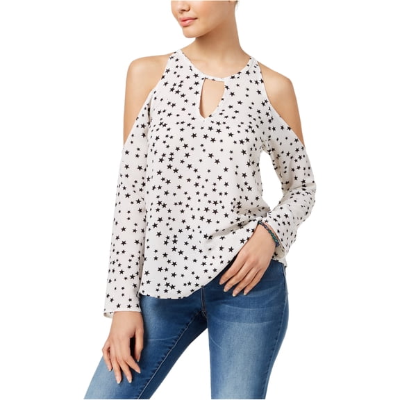 Seven Sisters Womens Cold Shoulder Knit Blouse, White, Medium