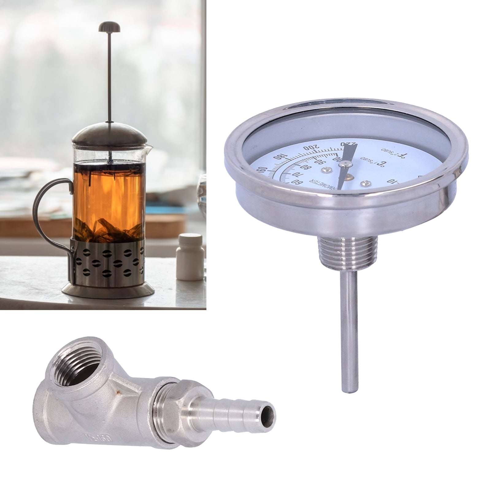 Indoor Outdoor Thermometer,Wall Thermometer,Embedded Thermometer Stainless Steel Temperature Monitor for Flowing Liquid Outdoor