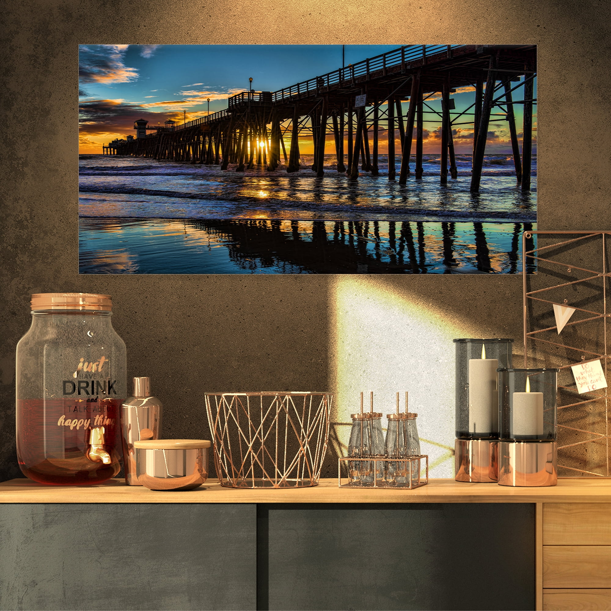 Designart 'Oceanside Pier at Evening ' Landscape Photography Canvas Print