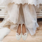 NUOLUX Shoes Wedding Flats Bridal Lace Ballet Bride Pumps Satin Toe Closed Comfortable Silk The