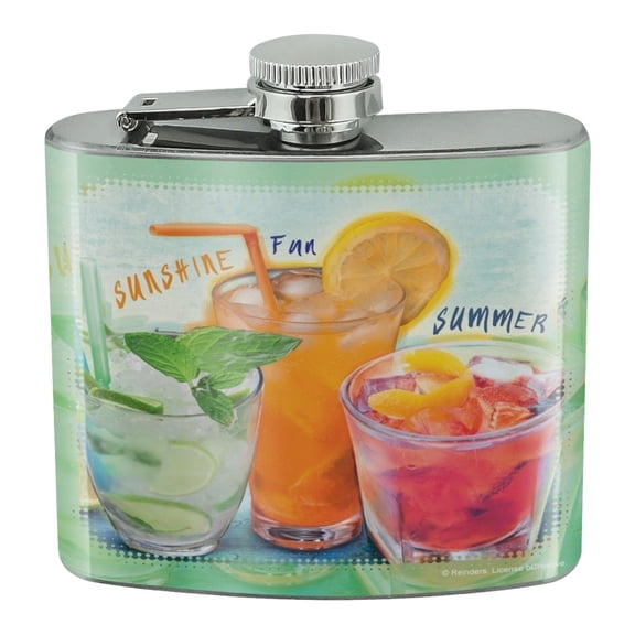 Mixed Drinks Sunshine Summer Fun Happy Hour Tropical Beach Vacation Stainless Steel 5oz Hip Drink Kidney Flask