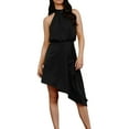 thumbnail image 1 of Femme Été Asymétrique Ourlet Auto Cravate Courte Robe(Noir),L, 1 of 6