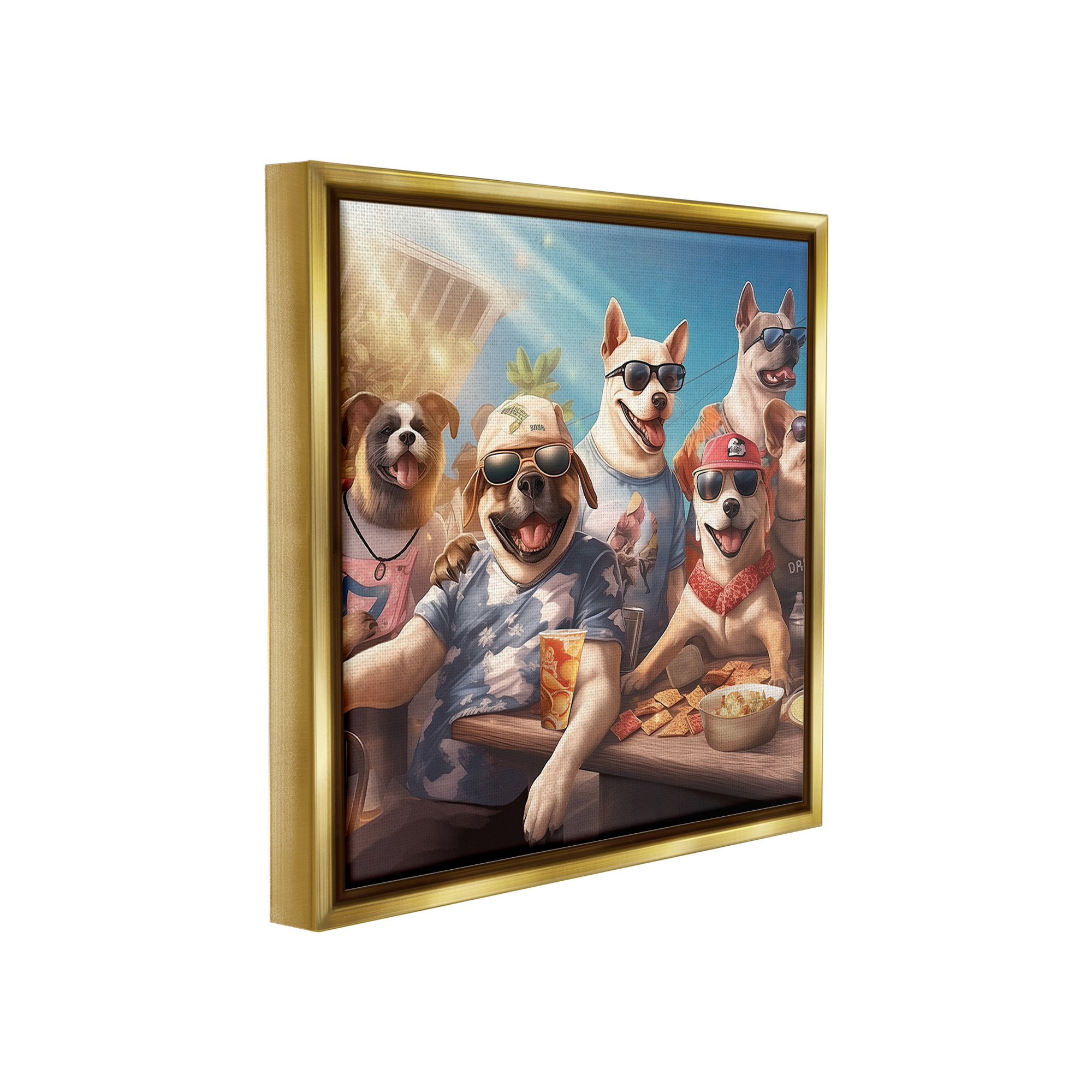 Stupell Industries Dogs Enjoying Summer Animals & Insects Painting Gold Floater Framed Canvas Art Print Wall Art, 18 x 18
