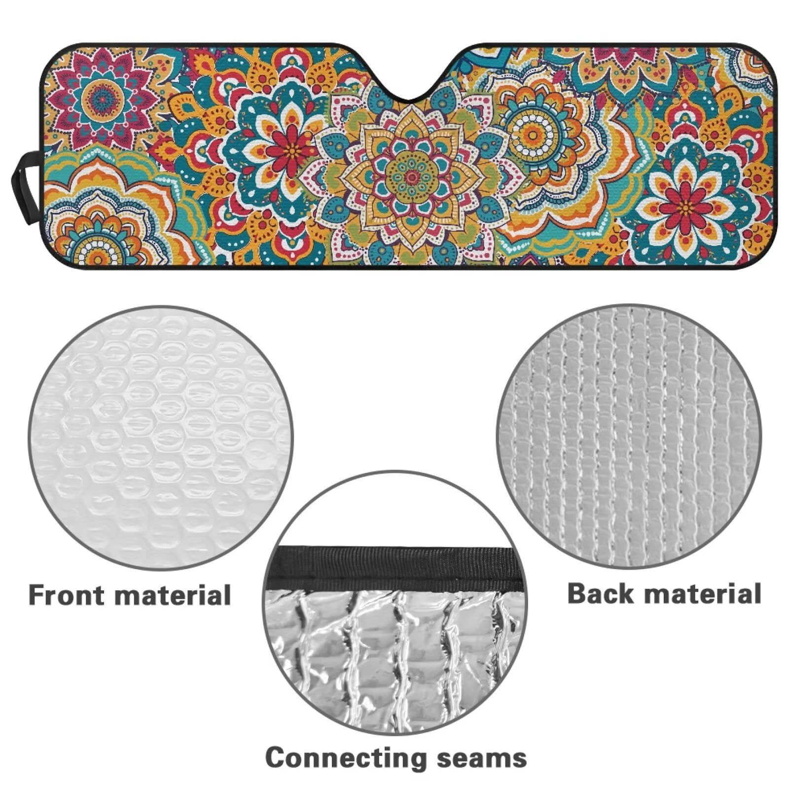 Uorisanigo Car Sun Shade, Windshield Sunshade Boho Mandala Floral Sun Visor for UV Rays & Heat Protection, Suitable for Wrangler JK JKU TJ 1997-2018, Accessories for Jeep Wrangler