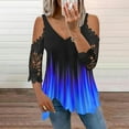 thumbnail image 5 of sunsanly Lace Half Sleeve Gradient Color Women T-shirt Cold Shoulder V-neck Summer Top, 5 of 7