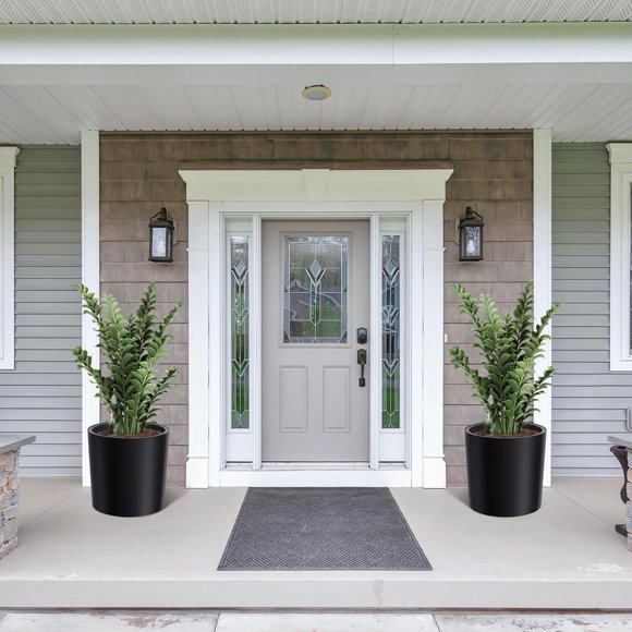 Ensemble de 2 Jardinières Rondes avec Drainage Intégré, Indicateur de Niveau d'Eau et Roues, Pots à Fleurs Auto-Arrosants pour Intérieur et Extérieur pour Patio, Véranda, Cour Arrière