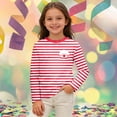 thumbnail image 2 of Byoo Crewneck Tee Shirt for Toddler Girl Stripe Graphic Full-Sleeve Kids Trendy T Shirt Soft Daily Pullover Top， Red, 2 of 4