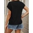 thumbnail image 4 of Weardear Womens Casual Tops Cap Short Sleeve T Shirt Round Neck Textured Fall Basic Shirt, 4 of 5
