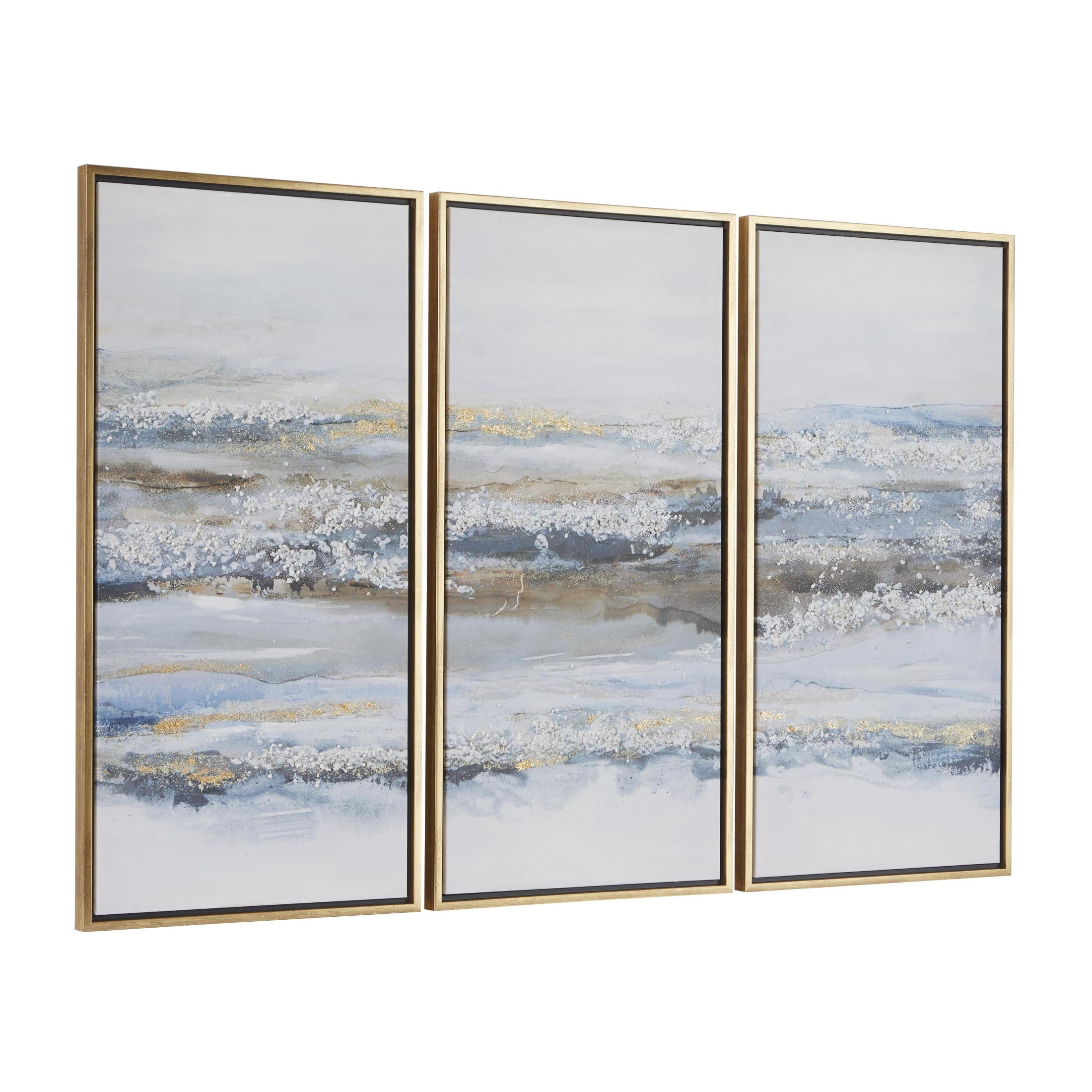 20" x 39" Landscape Framed Wall Art with Gold Frame, by DecMode (3 Count)