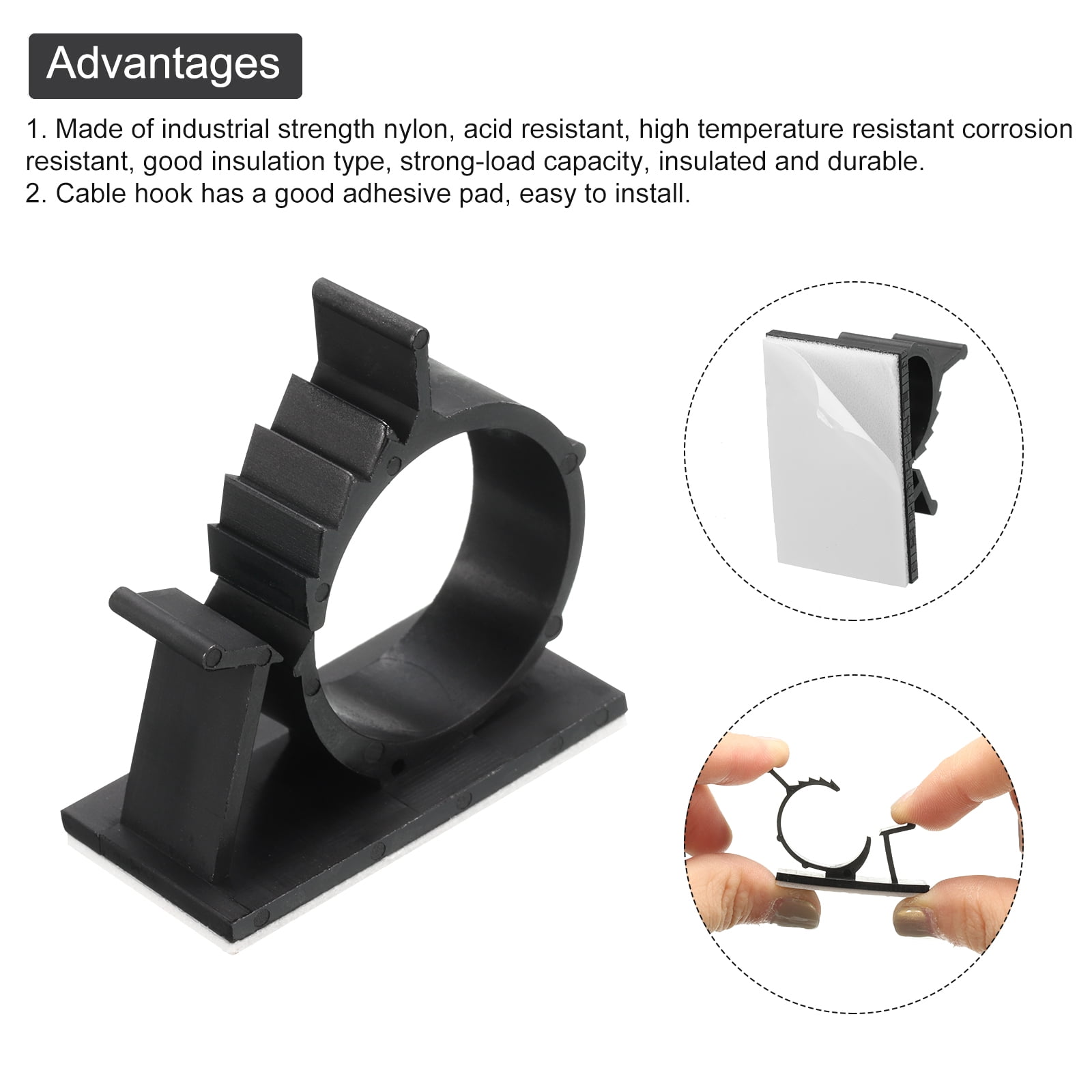 Uxcell 75Pcs Cable Management Clips, 22-25mm Dia Self Adhesive Nylon Wire Holder, Adjustable Organizer Clamp, Black