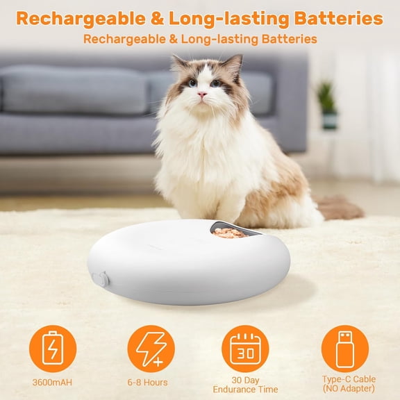 Automatic Cat Feeder for Wet Food with 2 Ice Packs, Rechargeable Cordless Pet Dispenser with Programmable Timer