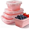 thumbnail image 1 of Recipientes de Silicona Portátil, Juego de 4 Plegables de Almacenamiento de Alimentos, Recipientes Herméticos para almuerzo con Tapas, Adecuado para microondas y refrigeradores (Rosa), 1 of 4