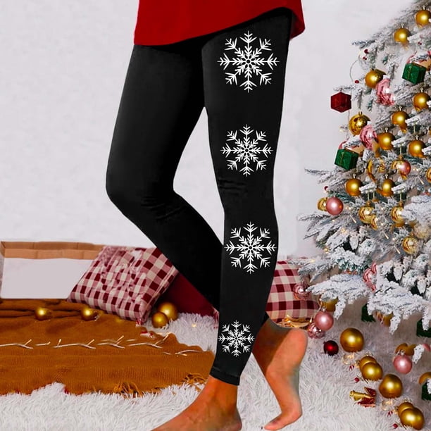 MKLEKYY Leggings navideños con estampado de copos de nieve para mujer, pantalones de yoga para fitness y deportes.
