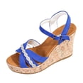 thumbnail image 7 of Womens Platform Sandals Cork Wedge Heels Open Toe Glitter Strap High Heeled Party Prom Dress Shoes Blue Size 7.5, 7 of 7