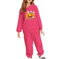 thumbnail image 2 of SYMOID Girls' Hot Pink Hall-oween Tracksuit Set - Soft Polyester Hoodie & Jogger Pants with Pumpkin Ghost Print, Size 100-160 (2-12Y) for Trick-or-Treat & Playtime,Size 2 T, 2 of 4