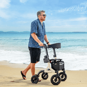 MAXWALK All-Terrain Rollator Walker for Seniors, 10 Rubber Wheels Foldable Walker with Padded Seat, Height Adjustable Mobility Walking Aid, Beige