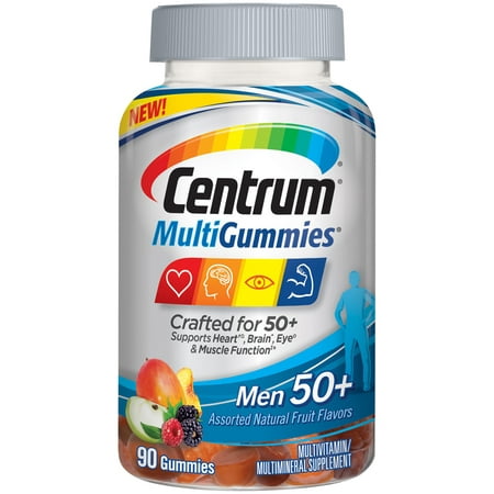 Centrum Men 50+ MultiGummies (90 Count, Assorted Natural Fruit Flavors) Multivitamin/Multimineral Supplement Gummy, Vitamin D3, Zinc, B Vitamins, (Best All Natural Vitamins For Men)