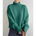 thumbnail image 4 of Womens Mock Neck Sweaters Oversized Chunky Long Sleeve Knit High Low Hem Pullover Top Fall Winter Fashion Green L, 4 of 9