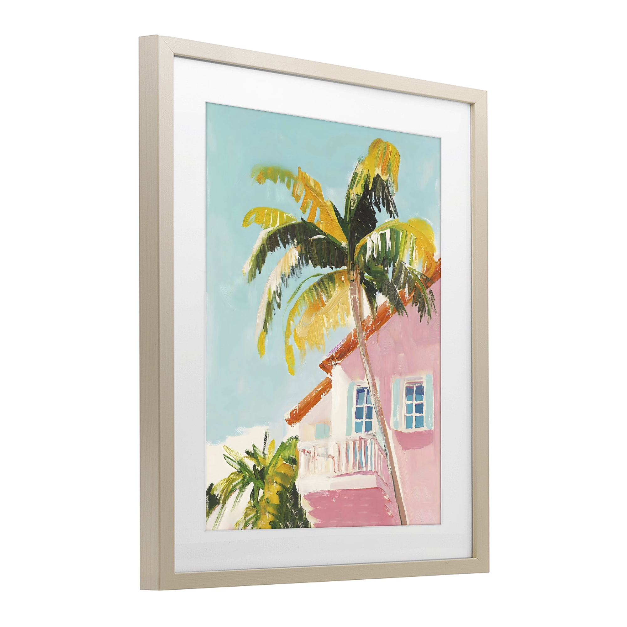 Stupell Industries Pink House Palm Tree Birch Framed Print Under Glass, design by The Prints Vibe